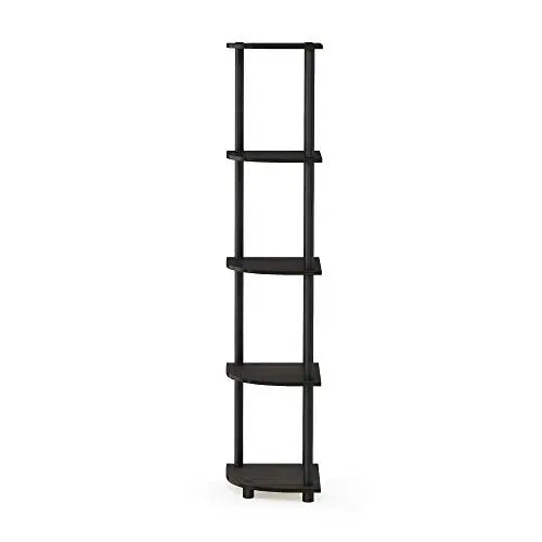 Furinno TURN-N-TUBE Corner Shelf, 5-Tier Corner Bookshelf, Open Storage Shelves, for Organization and Storage, Living Room, Home Office, Garage, Bedroom, Espresso Furinno
