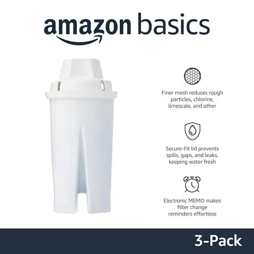 Amazon Basics Enhanced Replacement Water Filters for Water Pitchers, BPA-Free, WQA & NSF Certified, Compatible with Brita Water Pitchers & Drinking Water Filter Systems, 6 Month Filter Supply, 3-Pack Amazon Basics