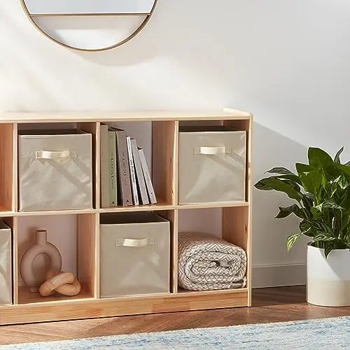 Amazon Basics Collapsible Fabric Storage Cube Bins Organizer with Handles, Sturdy, Beige, 13-x-13-x-13-inch, Pack of 6 Amazon Basics