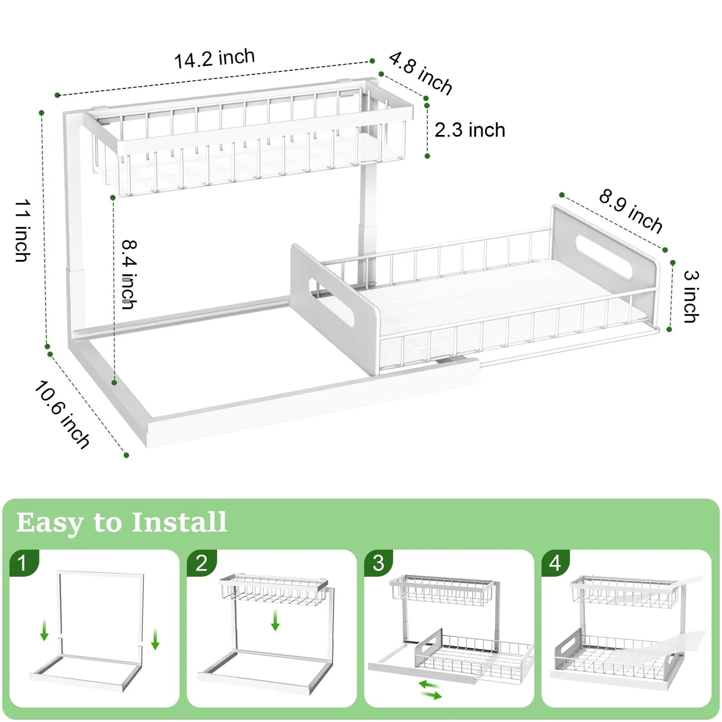 REALINN Under Sink Organizer, Pull Out Cabinet Organizer 2 Tier Slide Out Sink Shelf Cabinet Storage Shelves, Storage for Kitchen Bathroom, White, 2 Pack REALINN