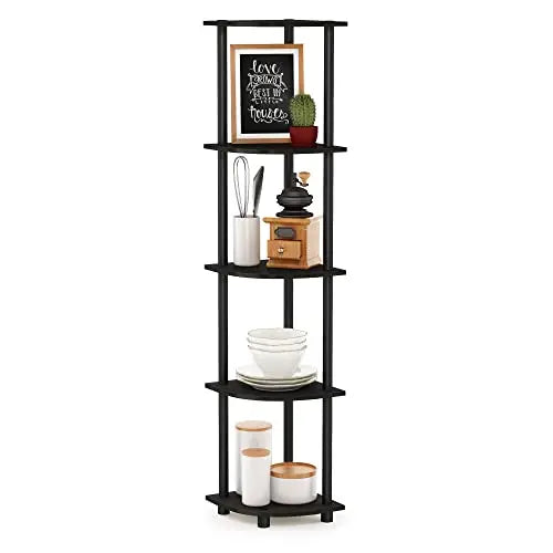 Furinno TURN-N-TUBE Corner Shelf, 5-Tier Corner Bookshelf, Open Storage Shelves, for Organization and Storage, Living Room, Home Office, Garage, Bedroom, Espresso Furinno