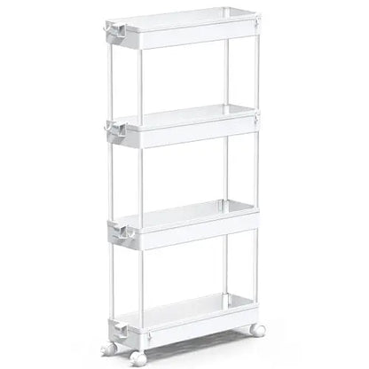 SPACEKEEPER Slim Rolling Storage Cart 4 Tier Bathroom Organizer Mobile Shelving Unit Utility Cart Tower Rack for Kitchen Laundry Narrow Places, White SPACEKEEPER