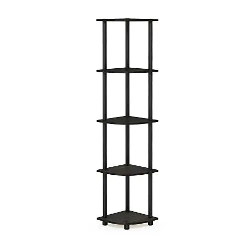 Furinno TURN-N-TUBE Corner Shelf, 5-Tier Corner Bookshelf, Open Storage Shelves, for Organization and Storage, Living Room, Home Office, Garage, Bedroom, Espresso Furinno
