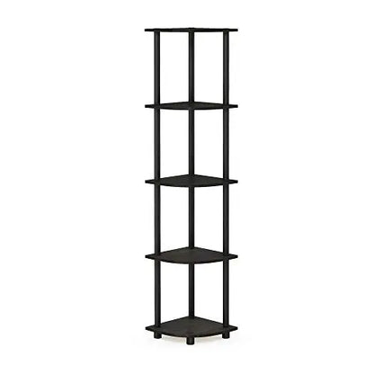 Furinno TURN-N-TUBE Corner Shelf, 5-Tier Corner Bookshelf, Open Storage Shelves, for Organization and Storage, Living Room, Home Office, Garage, Bedroom, Espresso Furinno