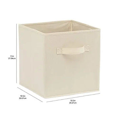 Amazon Basics Collapsible Fabric Storage Cubes Organizer with Handles, Sturdy, Beige, 10.5-x-10.5-x-11-inch, Pack of 6 Amazon Basics
