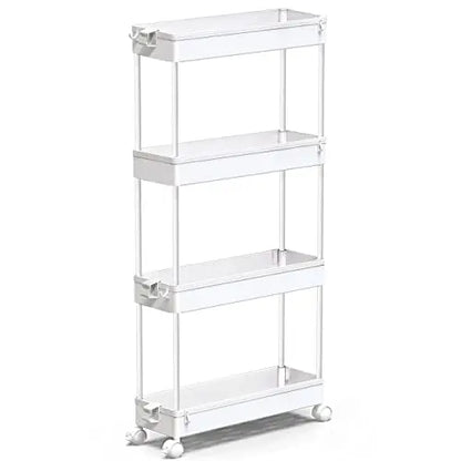 SPACEKEEPER Slim Rolling Storage Cart 4 Tier Bathroom Organizer Mobile Shelving Unit Utility Cart Tower Rack for Kitchen Laundry Narrow Places, White SPACEKEEPER