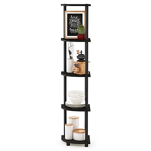 Furinno TURN-N-TUBE Corner Shelf, 5-Tier Corner Bookshelf, Open Storage Shelves, for Organization and Storage, Living Room, Home Office, Garage, Bedroom, Espresso Furinno