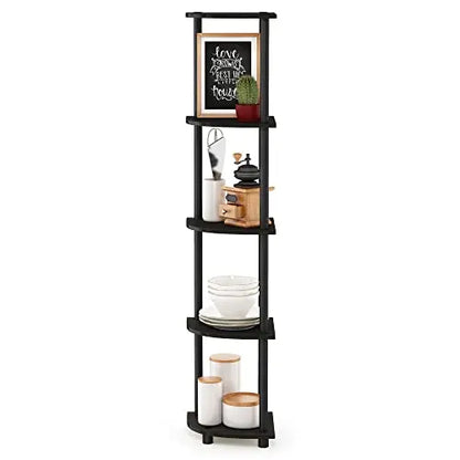 Furinno TURN-N-TUBE Corner Shelf, 5-Tier Corner Bookshelf, Open Storage Shelves, for Organization and Storage, Living Room, Home Office, Garage, Bedroom, Espresso Furinno