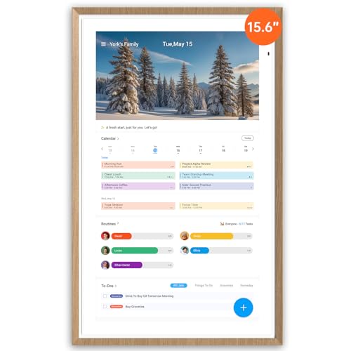 ApoloSign 15.6-inch Digital Calendar: Dual Mode Calendars with Google Play & Multi-calendar Sync, Electronic Planner & Chore Chart, Smart Touchscreen, Interactive Display for Family Schedules (Teak, 15.6") ApoloSign