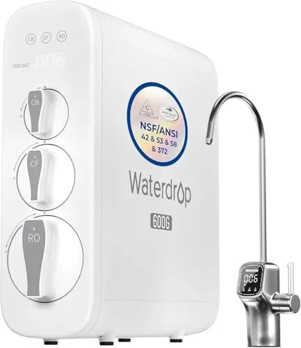 Waterdrop G3P600 Reverse Osmosis System, 8 Stage Tankless Reverse Osmosis Water Filter, NSF/ANSI 42 & 53 & 58 & 372 Certified, Under Sink RO System, 2:1 Pure to Drain, Smart LED Faucet Waterdrop