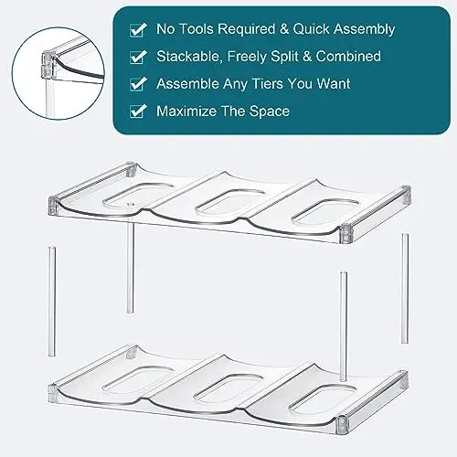 LARGER Compartment - Stackable Water Bottle Organizer Holder - for Stanley & Others' Large Tumbler - Clear Wine Rack, Cup Bottle Holder for Cabinet Home Countertop Fridge Pantry Shelf, 3 Tier Hold 9 LANDNEOO