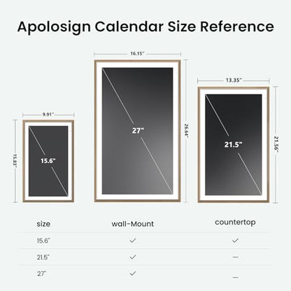 ApoloSign 15.6-inch Digital Calendar: Dual Mode Calendars with Google Play & Multi-calendar Sync, Electronic Planner & Chore Chart, Smart Touchscreen, Interactive Display for Family Schedules (Teak, 15.6") ApoloSign