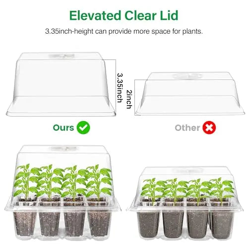Bonviee 5 Packs Seed Starter Tray with Grow Light, Elevated Seedling Starter Trays Kits with Adjustable Humidity Domes and Clear Cell Tray, 12 Full Spectrum led lamp Beads for Plants Indoor-Clear Bonviee
