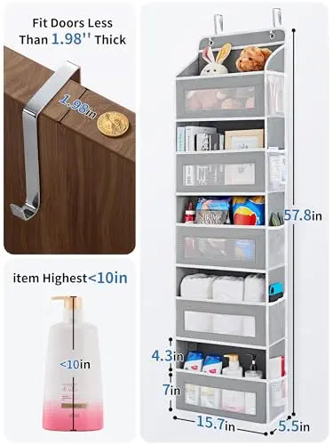JARLINK Over The Door Organizer Storage, 5 Shelf Hanging Door Organizer with 5 Large Capacity Pockets, Anti Tilt 44 lb Load Behind Door Storage for Bedroom, Bathroom, Pantry, Nursery, (Grey) JARLINK