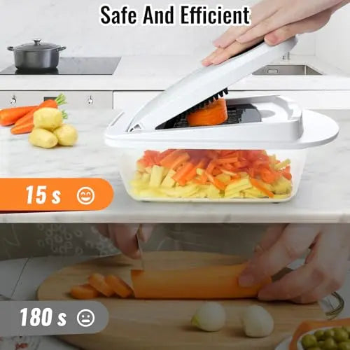 8 Blade All-in-1 Vegetable Chopper Mandoline Slicer with Container, Food Chopper, Onion Chopper, Veggie Cutter for Salad, Kitchen Gadgets Accessories Essentials, White ukeetap