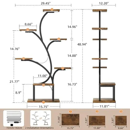 BACEKOLL Plant Stand Indoor with Grow Lights, 7 Tiered Indoor Plant Shelf, 49" Corner Plant Stands for Indoor Plants, Metal Plant Flower Display Shelf, Tree-Shaped Plant Rack for Home, Patio, Brown BACEKOLL