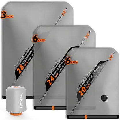 Vacbird Rechargeable Wireless Pump Travel Storage Bags Set - Portable Space Saver Bags for Travel & Home - Vacuum Compression Packing Seal for Clothes, Blankets, Seasonal Storage 15 Combo set Vacbird
