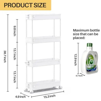 SPACEKEEPER Slim Rolling Storage Cart 4 Tier Bathroom Organizer Mobile Shelving Unit Utility Cart Tower Rack for Kitchen Laundry Narrow Places, White SPACEKEEPER