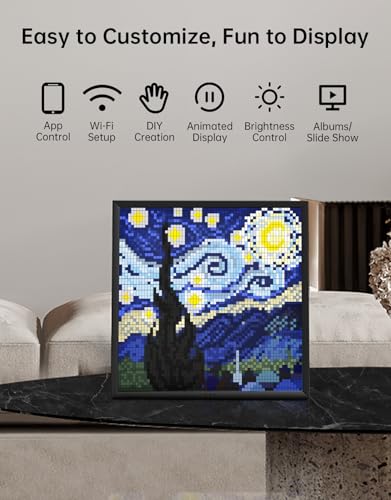 Divoom Pixoo-64 - WiFi Pixel Cloud Digital Frame with APP Control,64 X 64 LED Panel Display Frame for Gaming Room Decoration/Social Media Fans Counter Divoom