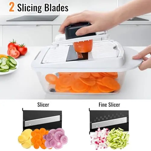 8 Blade All-in-1 Vegetable Chopper Mandoline Slicer with Container, Food Chopper, Onion Chopper, Veggie Cutter for Salad, Kitchen Gadgets Accessories Essentials, White ukeetap
