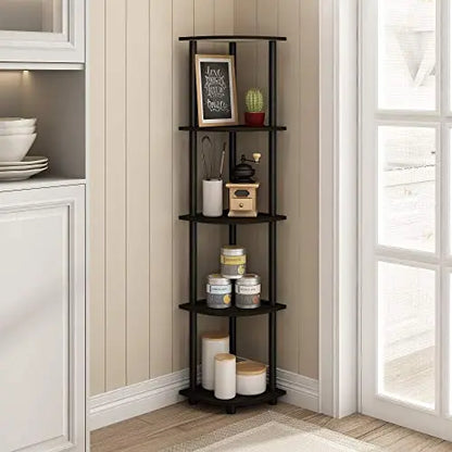 Furinno TURN-N-TUBE Corner Shelf, 5-Tier Corner Bookshelf, Open Storage Shelves, for Organization and Storage, Living Room, Home Office, Garage, Bedroom, Espresso Furinno