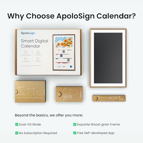 ApoloSign 15.6-inch Digital Calendar: Dual Mode Calendars with Google Play & Multi-calendar Sync, Electronic Planner & Chore Chart, Smart Touchscreen, Interactive Display for Family Schedules (Teak, 15.6") ApoloSign