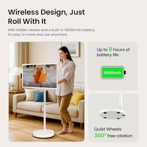 ApoloSign 32'' UHD 4K Smart Portable TV 2nd Gen, 16(8+8) GB RAM+256GB, Android 16, EDLA-Certified, Portable Touch Screen Monitor, Built-in 15000mAh Battery, Full Swivel Rotation, Voice Remote Control ApoloSign