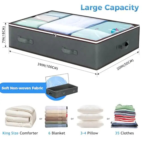 Budding Joy 90L Under Bed Storage Containers, Closet Organizers and Storage Bins, Foldable Underbed Storage Bags for Linen Sheets, Blanket, Clothing, Comforter, Sweaters, Pillows, Wrapping Paper, Grey Budding Joy