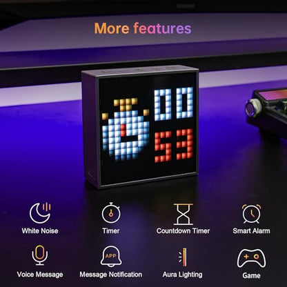 Divoom TimeBox Evo -- Pixel Art Bluetooth Speaker with 16x16 LED Display APP Control - Cool Animation Frame & Gaming Room Setup & Bedside Alarm Clock- Black Divoom