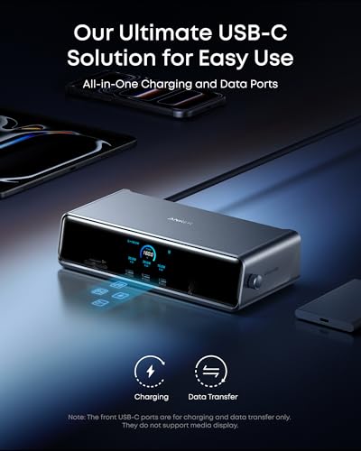 Anker Prime Docking Station (DL7400), 14-Port Triple Display with DisplayLink, 140W Max, Smart Display, Triple 4K 60Hz, Cooling Fan, for macOS and Windows (The Latest DisplayLink Driver Required) Anker