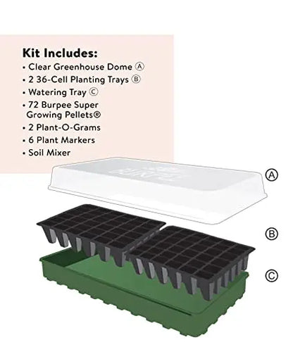 Burpee Greenhouse Indoor Starting Herbs, Flowers and Vegetables | Includes Dome, Watering, Seed Starter Tray, Coir Pellets | 10" W x 20" L x 5" H, One Size, 1 Kit (72 Cells) Burpee