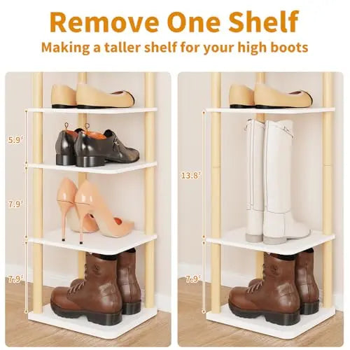 LUCKNOCK Vertical Shoe Rack, 8-Tier Tall Narrow Shoe Organizer for Entryway, Closet, Dorm & Small Spaces, Freestanding Wooden Shoe Shelf Tower for Boots, Sneakers, Heels. (White) LUCKNOCK