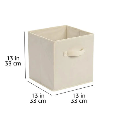 Amazon Basics Collapsible Fabric Storage Cube Bins Organizer with Handles, Sturdy, Beige, 13-x-13-x-13-inch, Pack of 6 Amazon Basics