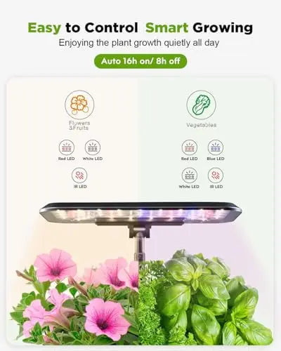 URUQ Hydroponics Growing System Garden: 8 Pods Indoor Herb Garden with Grow Light Plants Germination Kit Quiet Automatic Hydroponic Height Adjustable - Gardening Gifts for Women Kitchen URUQ