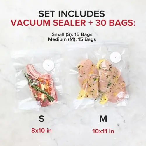Chef Preserve Compact Vacuum Sealer for Food (Vacuum Sealer Machine + 30 Reusable Vacuum Bags) Powerful Handheld Vacuum Sealer Machine, Seal Meal Saver, Portable Food Sealer Chef Preserve