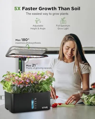 URUQ Hydroponics Growing System Garden: 8 Pods Indoor Herb Garden with Grow Light Plants Germination Kit Quiet Automatic Hydroponic Height Adjustable - Gardening Gifts for Women Kitchen URUQ