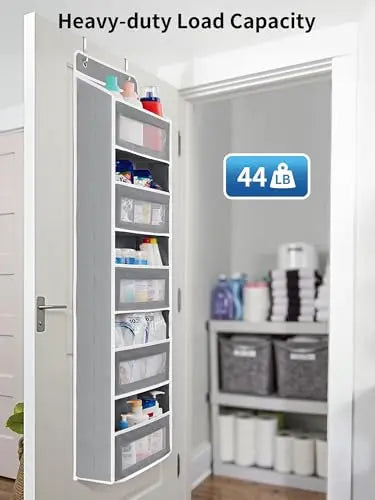 JARLINK Over The Door Organizer Storage, 5 Shelf Hanging Door Organizer with 5 Large Capacity Pockets, Anti Tilt 44 lb Load Behind Door Storage for Bedroom, Bathroom, Pantry, Nursery, (Grey) JARLINK