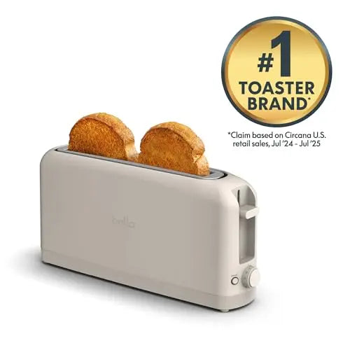 bella 2 Slice Slim Toaster, Fits-anywhere™ Kitchenware, 6 Setting Shade Control with Reheat & Cancel Buttons, Fits sourdough, 10” Long Slot, Anti Jam & Auto Shutoff, 900 Watt, Oatmilk BELLA