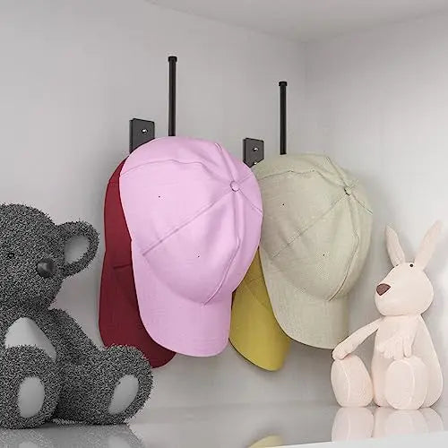 Durmmur 2 Pack Hat Racks for Baseball Caps, Stainless Steel Hat Organizer for Baseball Cap, Hat Holder Storage Organizer, Hat Hanger Strong Adhesive/Wall Drilled for Door, Bedroom, Closet(Black 6 in) Durmmur