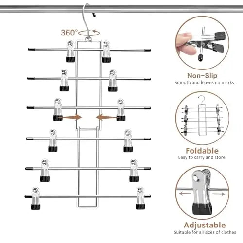 Pants Hangers with Clips,Space Saving Hanging Closet Organizer-6 Tiers Skirt Hangers with 360° Swivel Hook,Closet Organizer-Clothes Hangers- College Dorm Essentials Apartment Essentials-2 Pack Lumigens