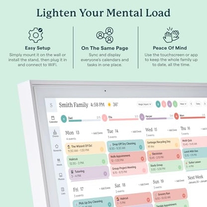 Skylight Calendar: 15-inch Wall Planner Digital Calendar & Chore Chart, Smart Touchscreen Interactive Display for Family Schedules – Wall Mount Included, Great for Organizing Your 2026 Calendar Skylight