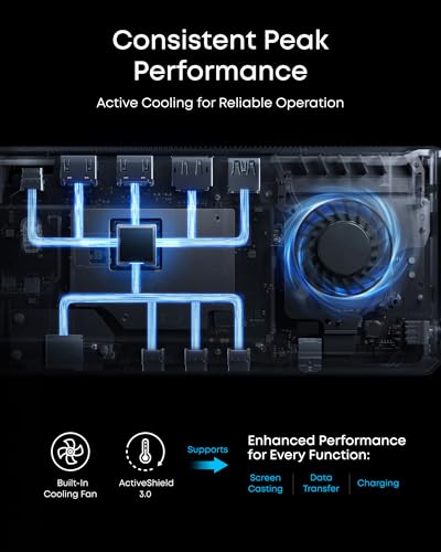 Anker Prime Docking Station (DL7400), 14-Port Triple Display with DisplayLink, 140W Max, Smart Display, Triple 4K 60Hz, Cooling Fan, for macOS and Windows (The Latest DisplayLink Driver Required) Anker