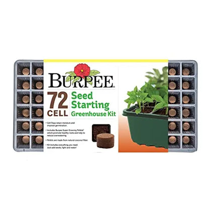 Burpee Greenhouse Indoor Starting Herbs, Flowers and Vegetables | Includes Dome, Watering, Seed Starter Tray, Coir Pellets | 10" W x 20" L x 5" H, One Size, 1 Kit (72 Cells) Burpee
