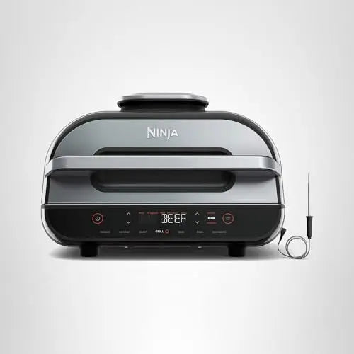 Ninja | Indoor Grill and Air Fryer| Foodi Smart XL | 6-in-1 Grill, Air Fry, Roast, Bake, Broil, Dehydrate & Crisp |Smart Thermometer & Splatter Shield | Dishwasher Safe Parts | Black/Silver | FG551 Ninja