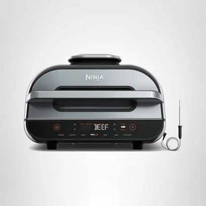 Ninja | Indoor Grill and Air Fryer| Foodi Smart XL | 6-in-1 Grill, Air Fry, Roast, Bake, Broil, Dehydrate & Crisp |Smart Thermometer & Splatter Shield | Dishwasher Safe Parts | Black/Silver | FG551 Ninja