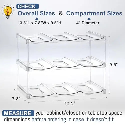 LARGER Compartment - Stackable Water Bottle Organizer Holder - for Stanley & Others' Large Tumbler - Clear Wine Rack, Cup Bottle Holder for Cabinet Home Countertop Fridge Pantry Shelf, 3 Tier Hold 9 LANDNEOO