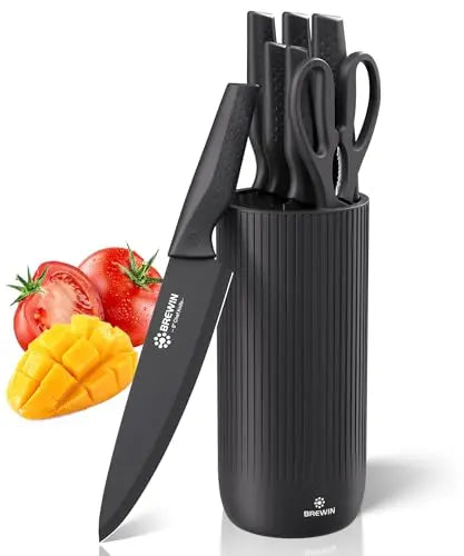 Knife Set, Brewin Kitchen Knife Set, Knives Set for Kitchen, Universal Knife Block, Utility Knife Block Set, New Home Essentials, Apartment Essentials, Dishwasher Safe Brewin