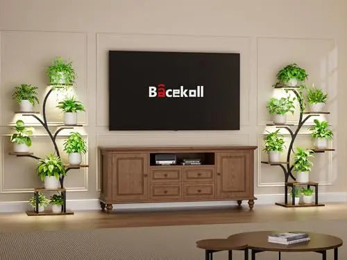 BACEKOLL Plant Stand Indoor with Grow Lights, 7 Tiered Indoor Plant Shelf, 49" Corner Plant Stands for Indoor Plants, Metal Plant Flower Display Shelf, Tree-Shaped Plant Rack for Home, Patio, Brown BACEKOLL