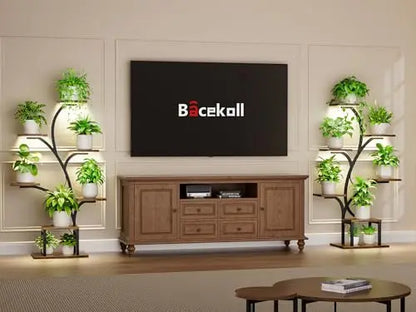 BACEKOLL Plant Stand Indoor with Grow Lights, 7 Tiered Indoor Plant Shelf, 49" Corner Plant Stands for Indoor Plants, Metal Plant Flower Display Shelf, Tree-Shaped Plant Rack for Home, Patio, Brown BACEKOLL