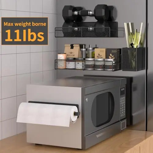 Magnetic Spice Rack for Refrigerator, 6 Pack 100% Metal Strong Magnet Shelf Black, Space Saving Spice Organizer, Home Kitchen Laundry Room Storage Organization W/ Paper Towel Holder, Utensils Racks DTUQYX